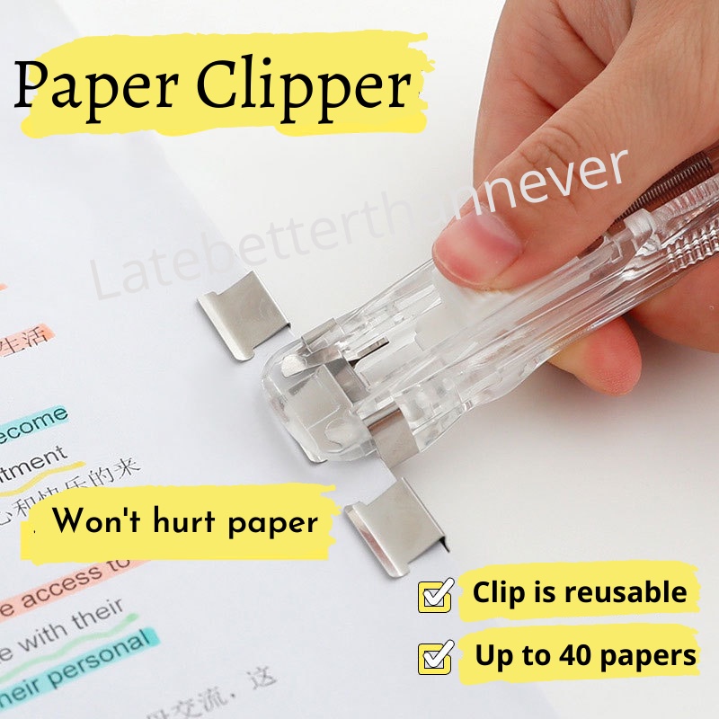 (Free 50 refill clips) Reusable paper clipper and refill Metal push
