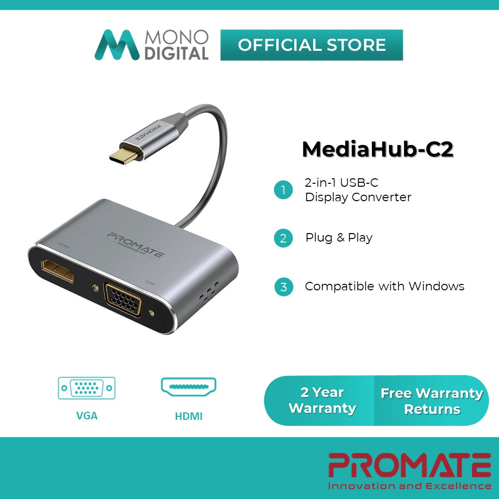 Promate Mediahub C Usb C To Hdmi Vga Display Converter With K Ultra Hd Hdmi Vga