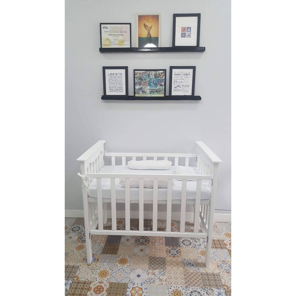 Wooden White Crib Package with Uratex Foam, Bedsheet and Pillow Set ...