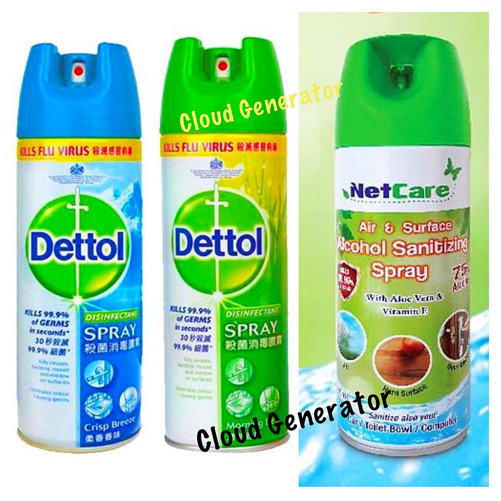 Dettol Disinfectant Spray & NetCare Air & Surface Alcohol Sanitizing ...