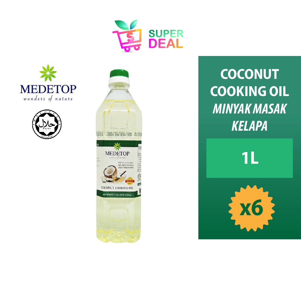 Coconut Cooking Oil, Minyak Masak Kelapa Medetop 1L x 6 bottles (07/24) Shopee Malaysia