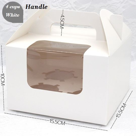 Paper Box with handle ( 4 pcs cup cakes) - 10 pcs per set (READY STOCKS ...