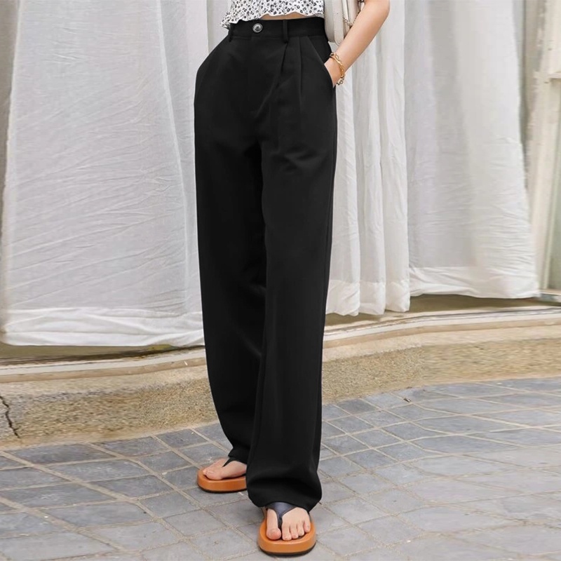 ZANZEA Women Casual Solid Button Down Straight Long Harem Pant With ...