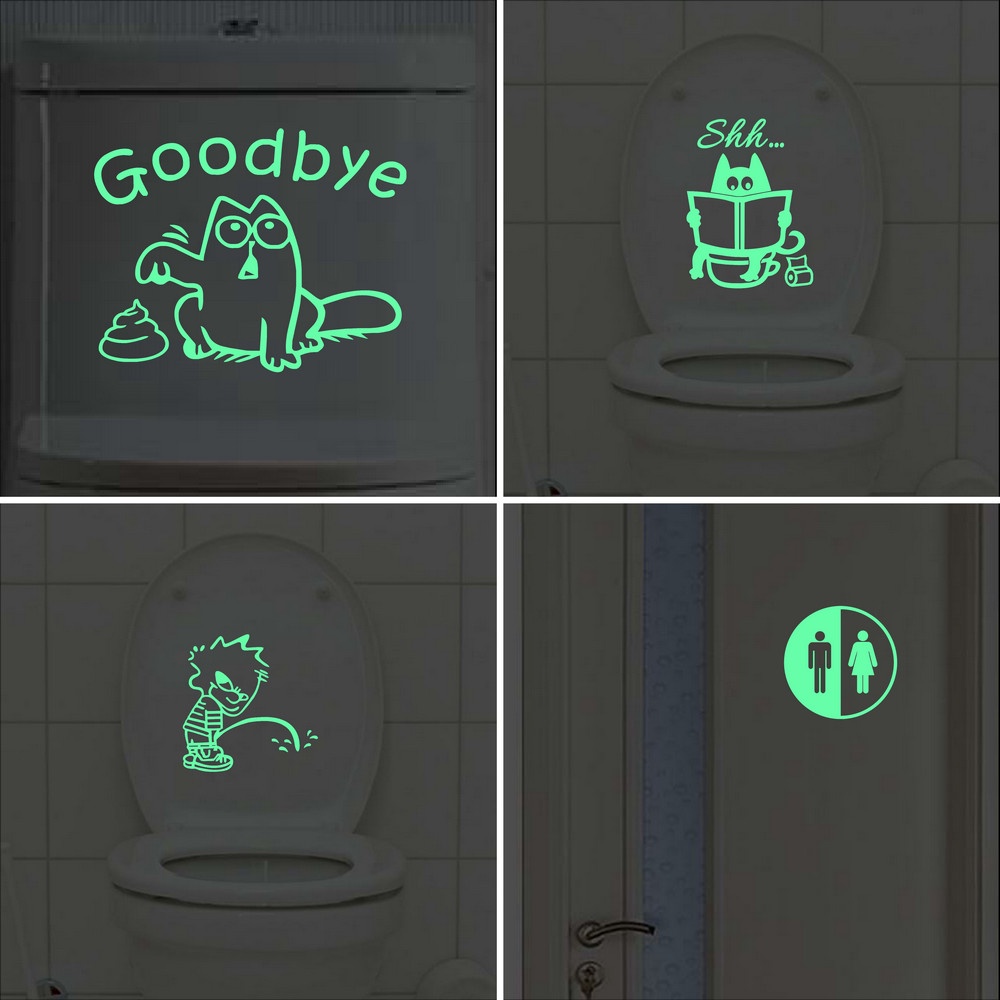 WC Bathroom Toilet Signs Sticker Glow in the Dark Washroom Wall ...