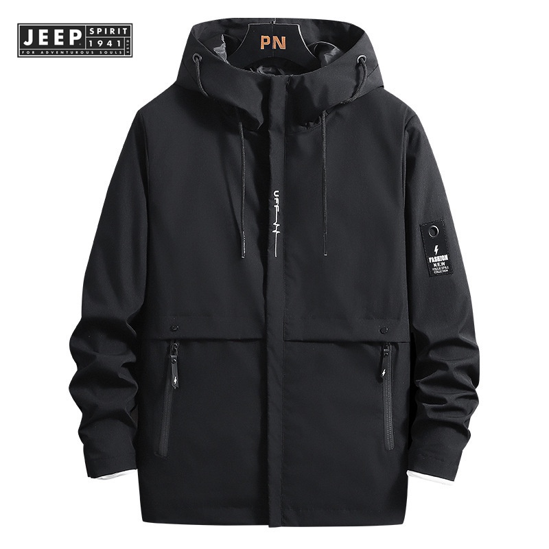 JEEP SPIRIT 1941 ESTD Spring And Autumn Hooded Solid Colour Sweater ...