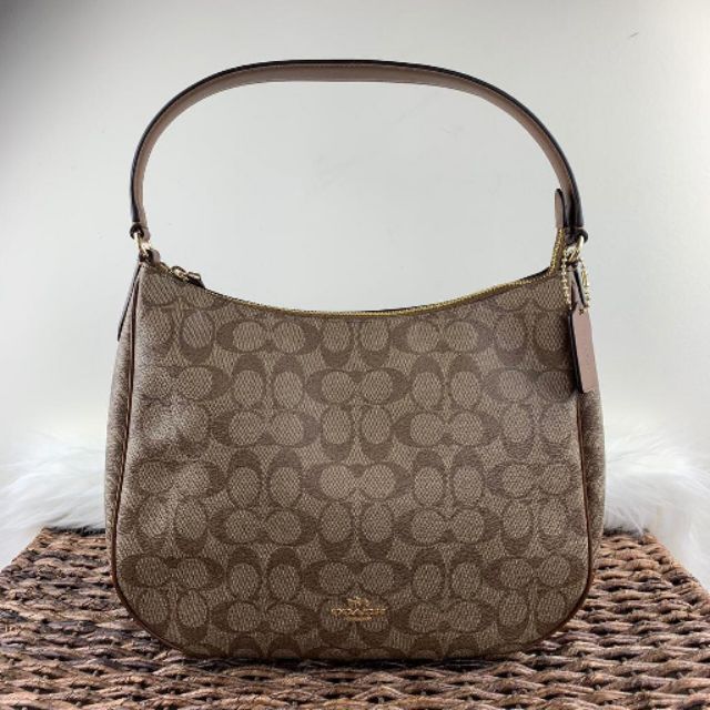 COACH Zip Shoulder Bag in Signature Canvas (IM/Khaki/Saddle 2) Shopee