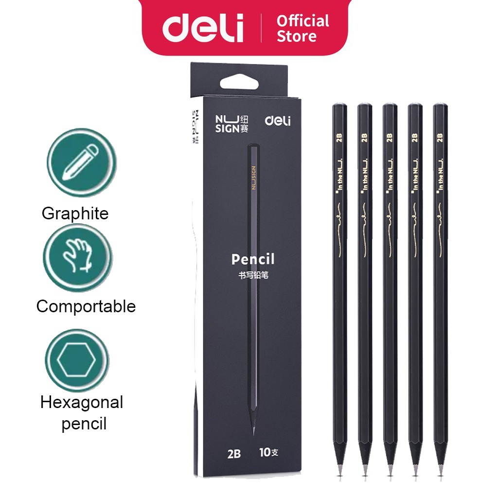 Deli Pencil NS722 Nusign Series 2B HB Graphite Pencil Black Colour Wood