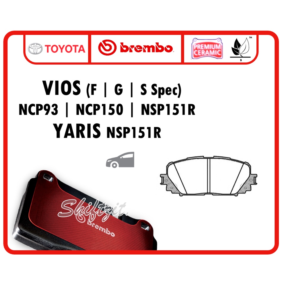 Brembo NAO Front Brake Pad Toyota Vios NCP93 F,G,S NCP150 NSP151R