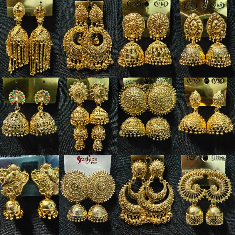 MEDIUM SIZE GOLD PLATED JHUMKA/EARRINGS INDIAN ACCESSORIES | Shopee