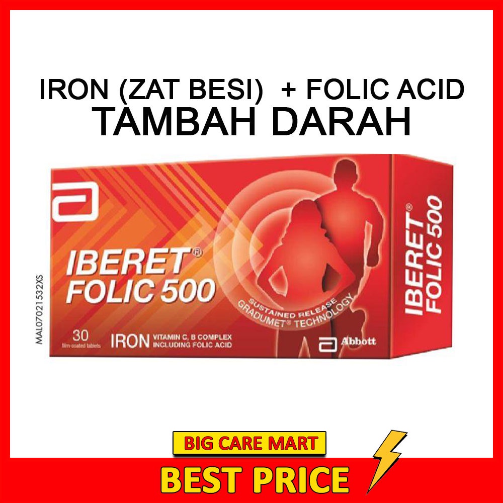 Iberet Folic 500 Iron Supplement With Folic Acid 30s Tambah Darah