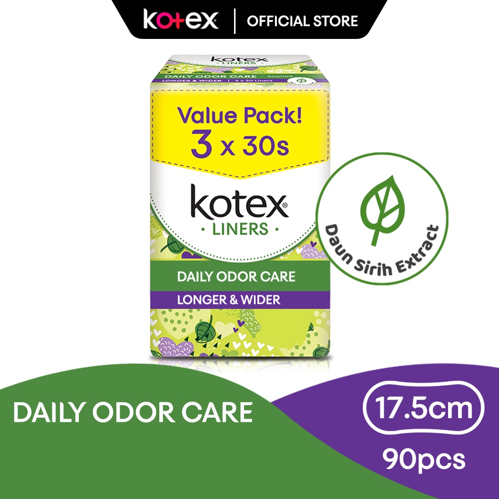 Kotex Panty Liners Longer & Wider Scented Daun Sirih (30's x 3 Packs) Shopee Malaysia