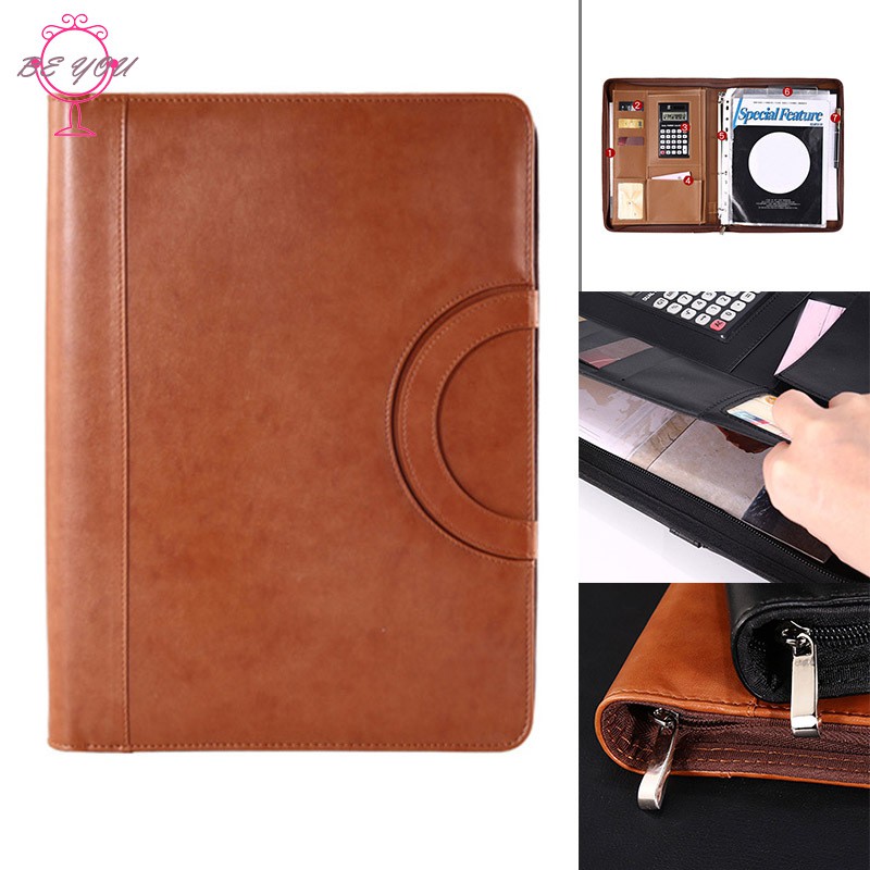 A4 Multifunctional Folder PU Leather Zipper Bag for Notebook Business ...