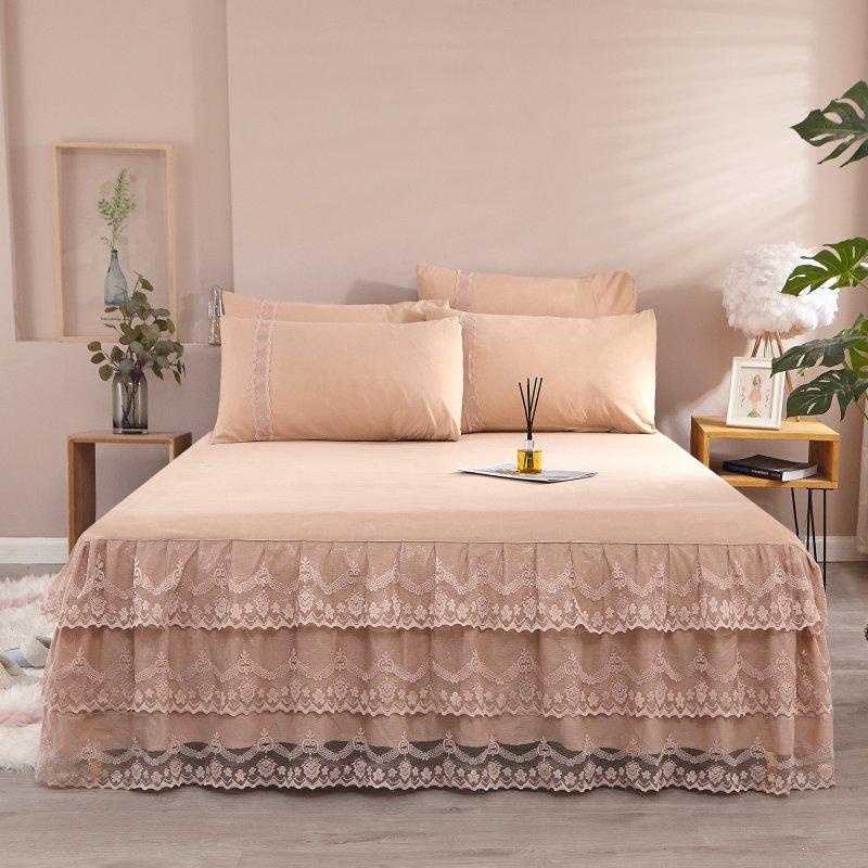 Lace Bedsheet Solid Color Bed Sheet Cover With Skirt Bed Skirting Sheet