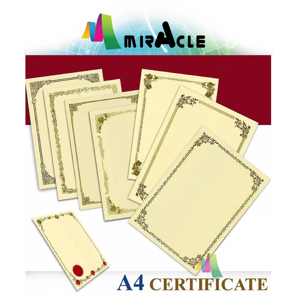 A4 Size Kertas Sijil Certificate Paper With Hot Stamping Border Emboss Border Design