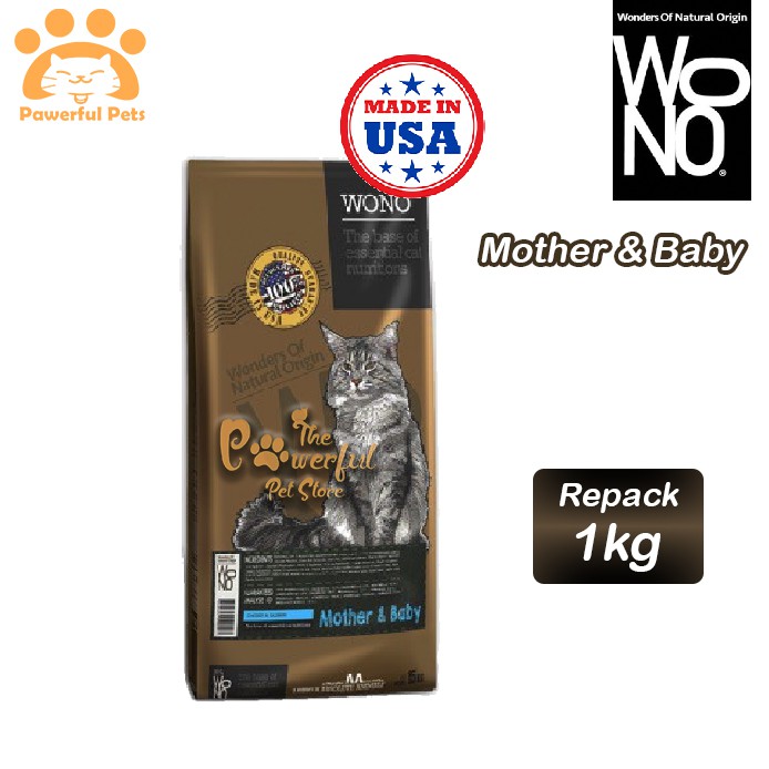 WONO Cat Dry Food Hair & Skin Mother & Baby Kitten Adult Cats Super Premium 1kg (Repack