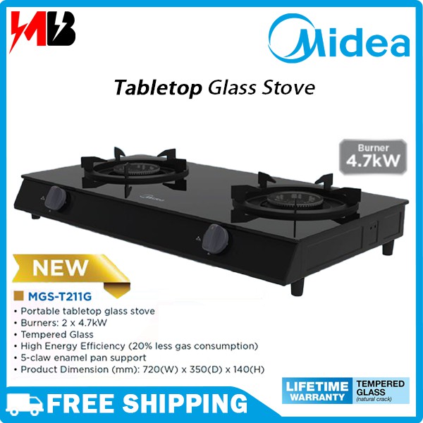 [ FREE SHIPPING ] Midea MGST211G / MGST211G 4.7kW Tabletop Glass Top Gas Stove / 2 Burners