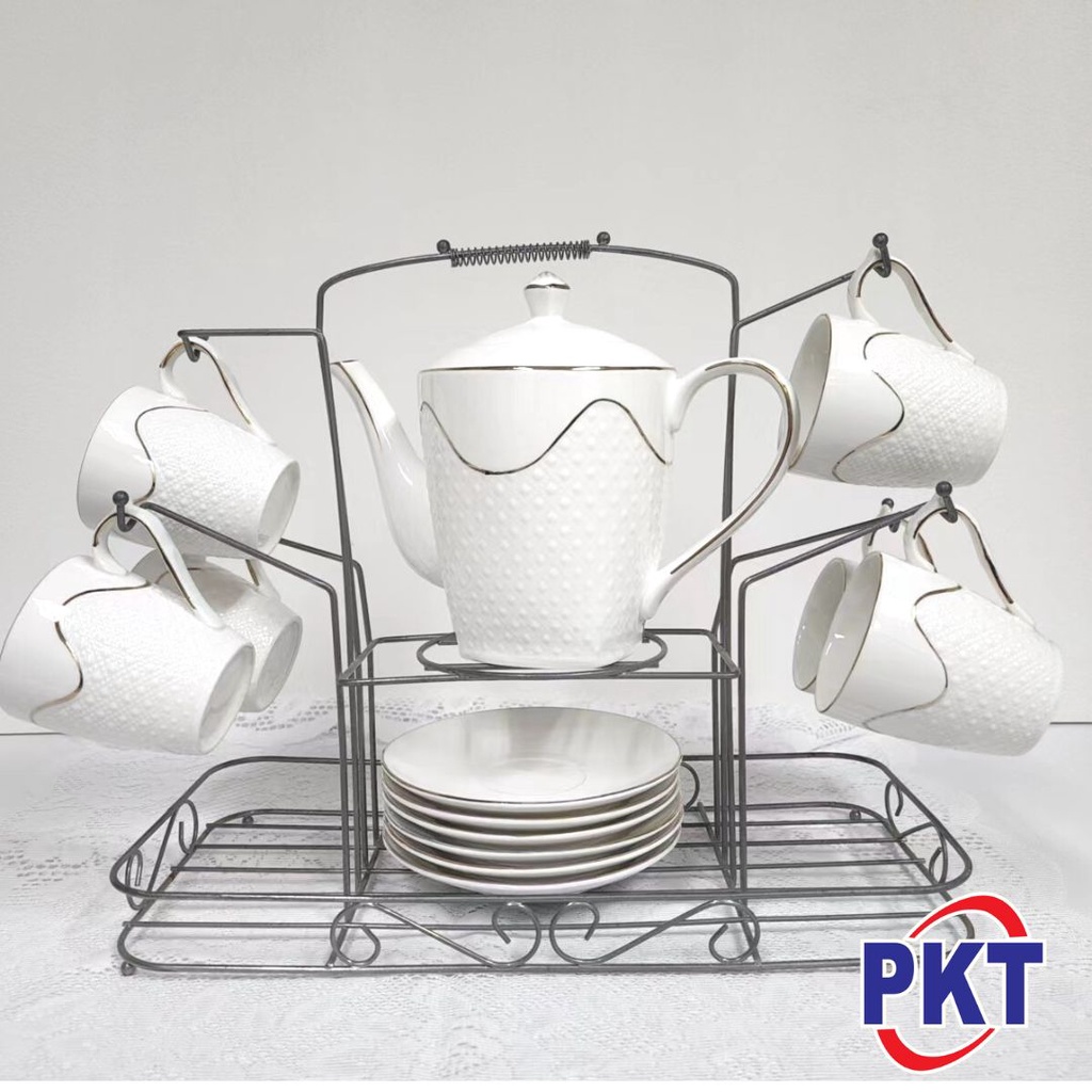 13PC PREMIUM PORCEALAIN TEA SET WITH RACK / COFFEE SET // SET TEH ...