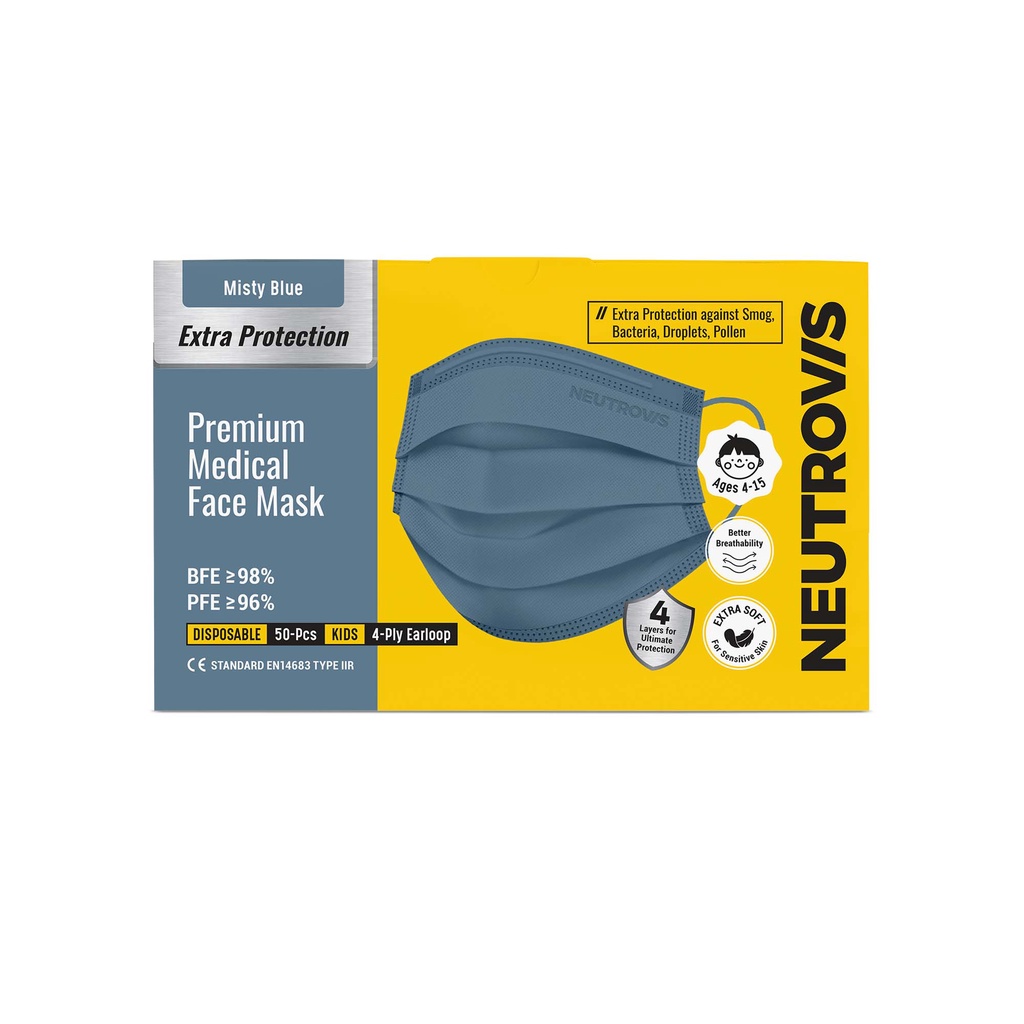Neutrovis Premium Kids 4-ply Medical Face Mask - Misty Blue | Shopee ...