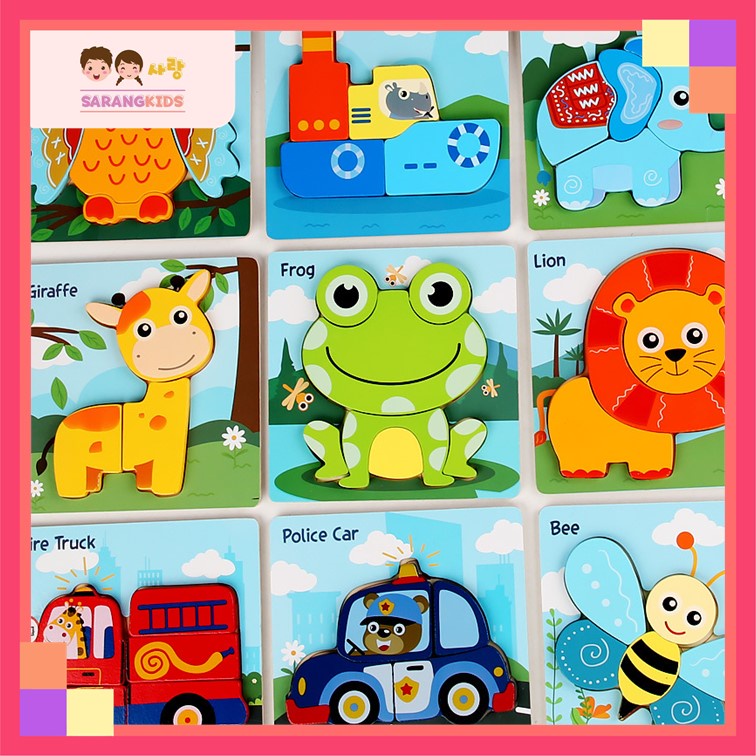 3D Montessori Kids Early Learning Animal & Vehicle Wooden Jigsaw Puzzle ...