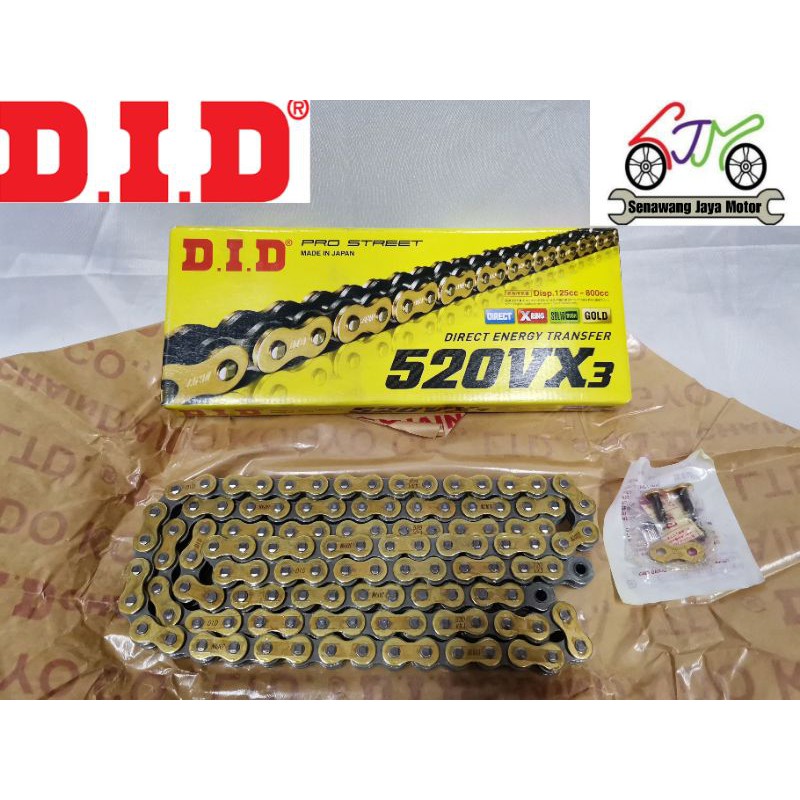 DID Gold Chain Pro Street 520VX3 120L X-ring (Made In Japan) | Shopee ...