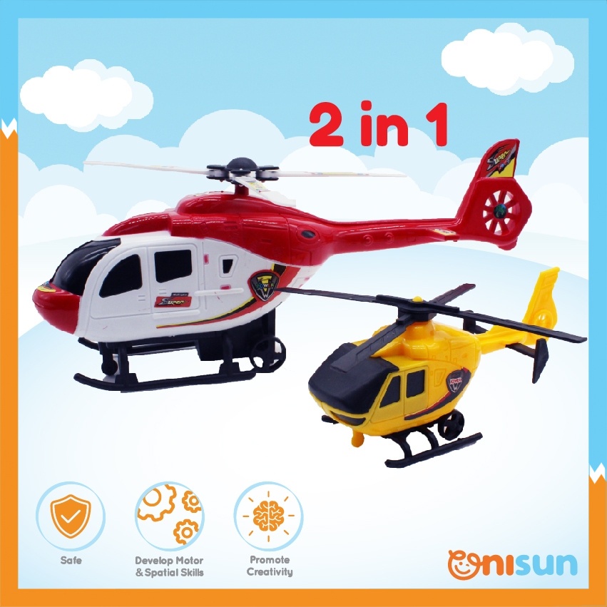 Kids Boy 2 in 1 Fun Push Pull Indoor Super Power Helicopter Vehicle