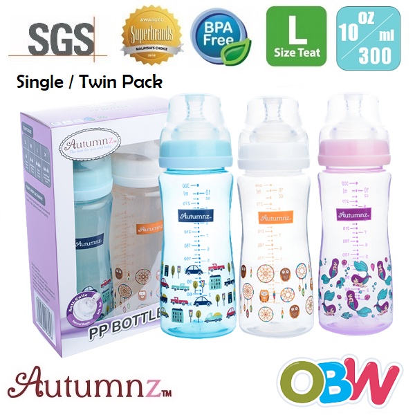 Autumnz PP Wide Neck Feeding Bottle 10oz/300ml (Single Twin Pack