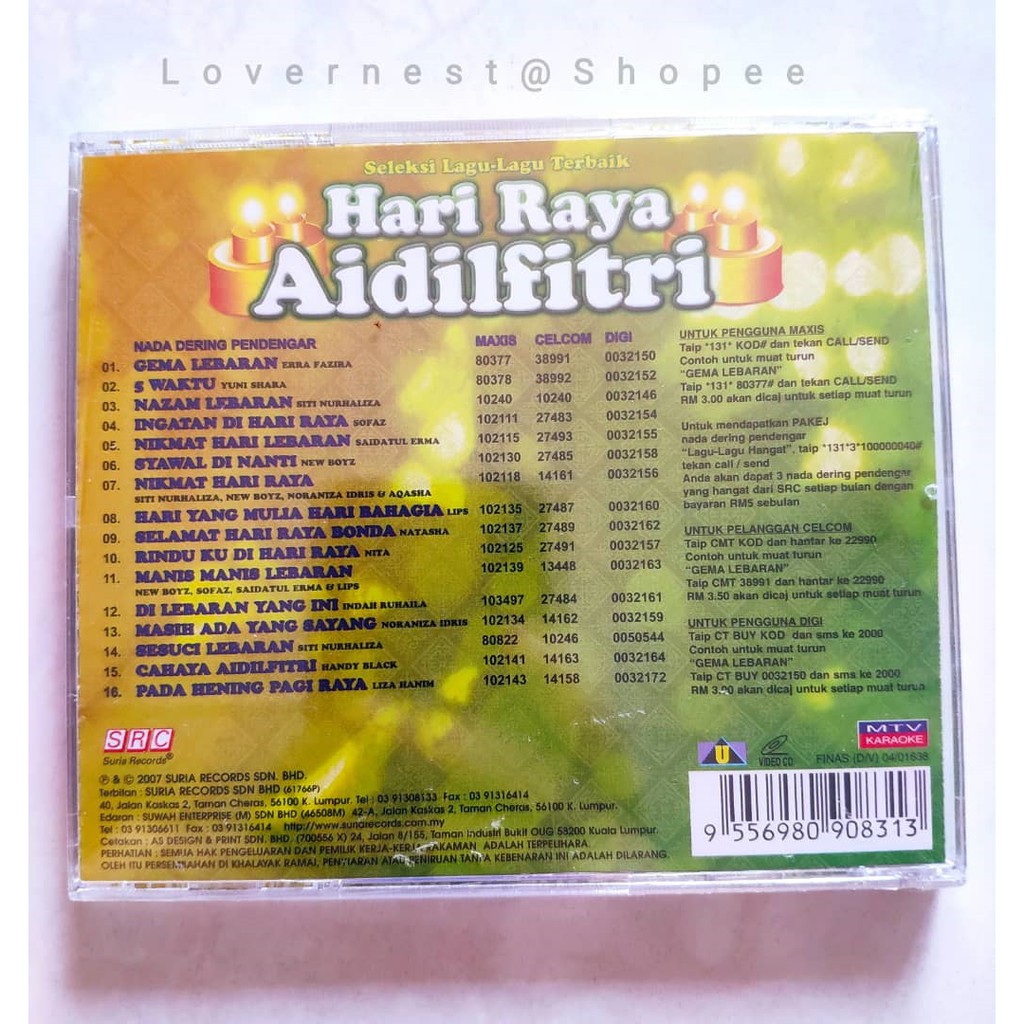 Lagu-Lagu Hits Hari Raya Aidilfitri CD VCD DVD MTV Karaoke - Dato Siti ...