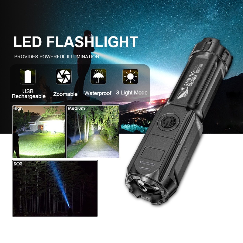 Outdoor flashlight Zoomable lampu suluh camping light Waterproof Night ...