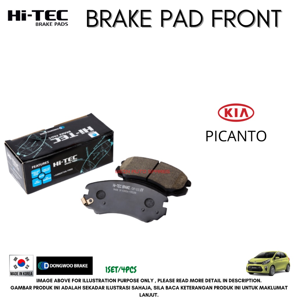 KIA PICANTO JA YEAR 2017 FRONT BRAKE PADS HITEC BRAKES MADE IN