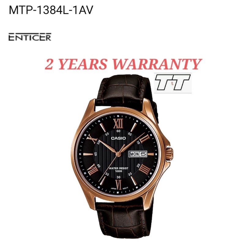 Casio Original Men Watches 2YEARS WARRANTY MTP 1384L 1A Youth Men Day Date Leather Watch MTP1384L MTP 1384 1384L 1A