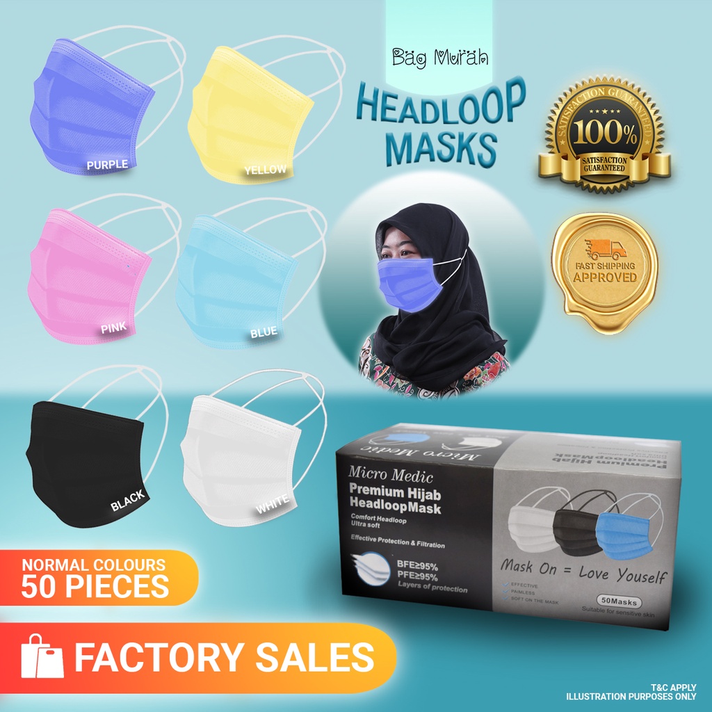 Headloop 3 ply Mask 50pcs Mask 3ply Face Mask Hijab Mask Earloop Adult