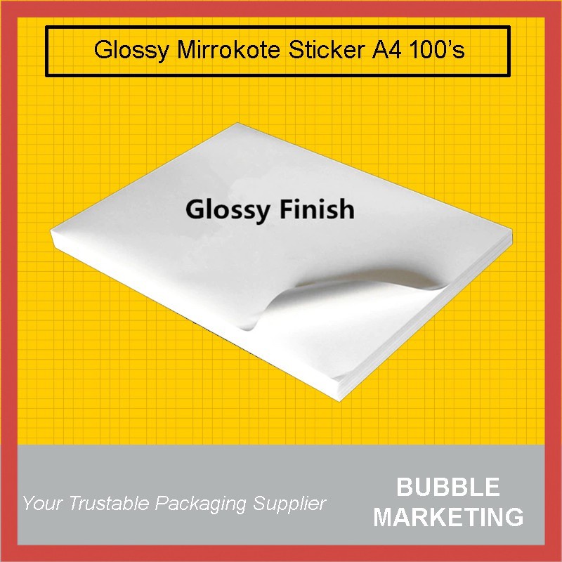 masterborong 100pcs A4 Sticker Paper (Glossy/Mirrorkote) Self-Adhesive ...