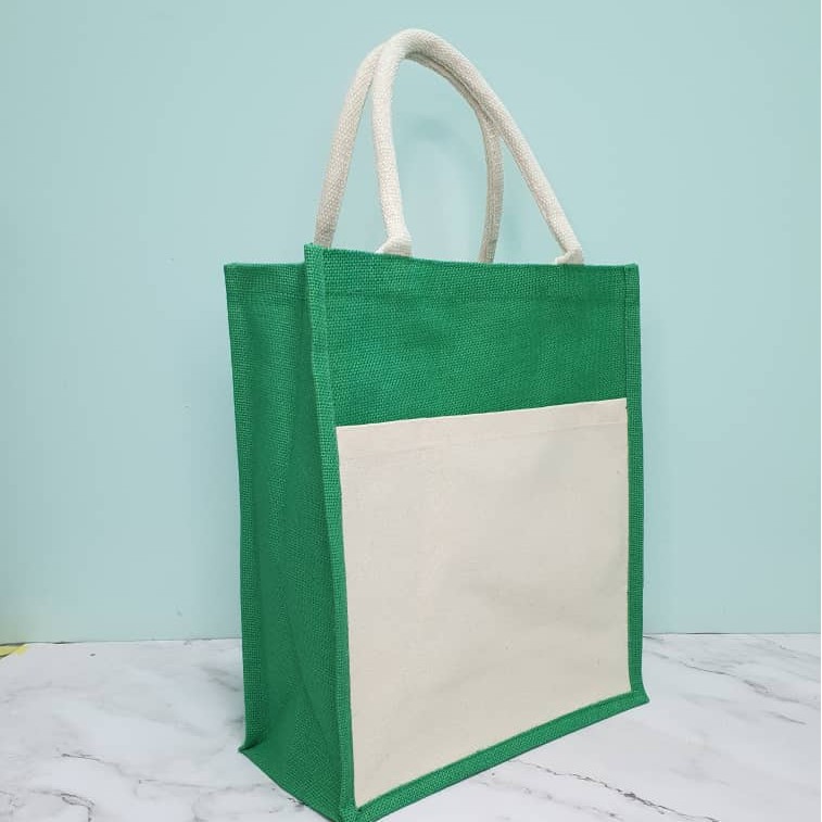 Jute Bag Medium A4 with Laminated Canvas Pocket Beg Jute Poket Kosong