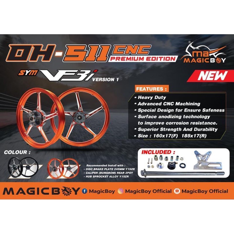 (sym Vf3i 185) Sport Rim Cnc 511 (160 185 X17) Magic Boy Ready Stock 