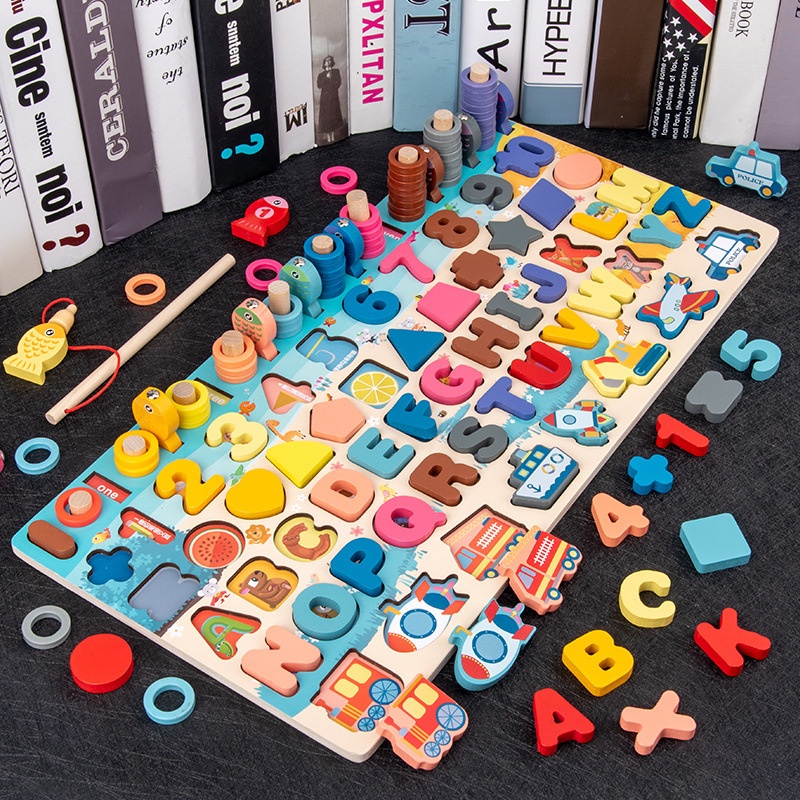 Kids Early Learning Montessori toys Wooden Number Puzzle Letter Board ...