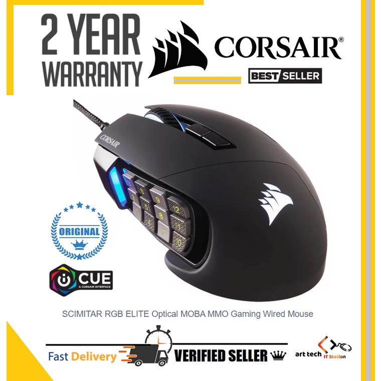 Corsair SCIMITAR RGB ELITE Optical MOBA MMO Gaming Wired Mouse 18000DPI ...