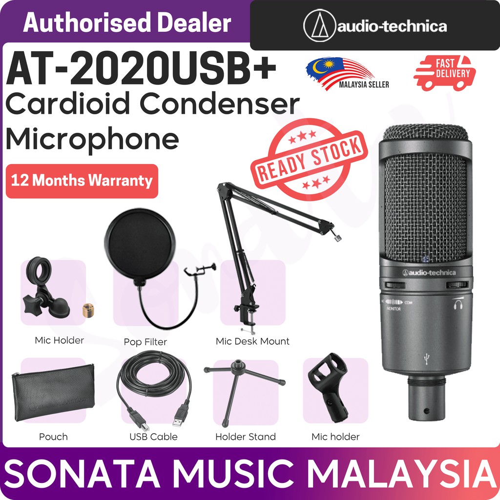 Audio Technica AT2020USB+ Cardioid Condenser USB Mic Microphone Package