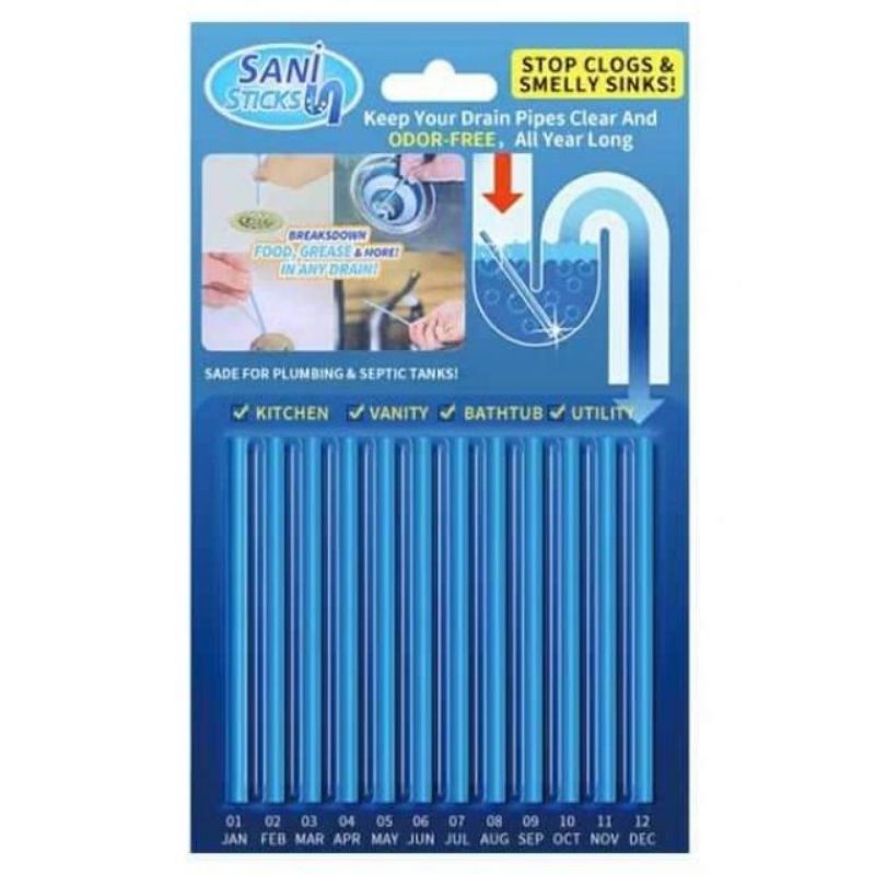 [12pc/Pack] Sani Sticks Enzyme Stick Pipe Deodorizer Prevent Clogs