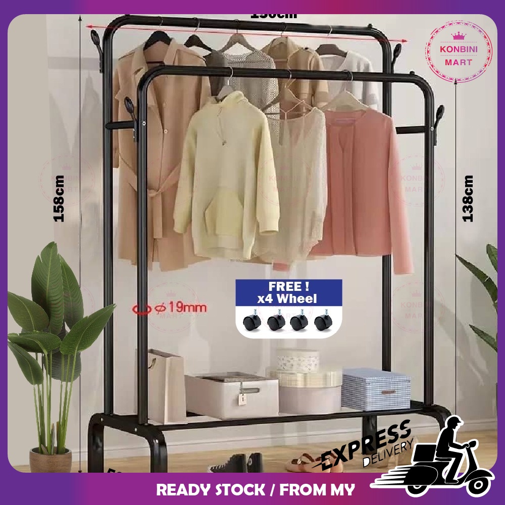 Double Pole Clothes Hanging Rack Rak Baju Murah Strong Steel Structure ...