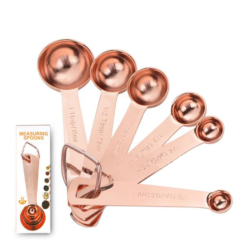 6Pcs Kitchen Gadgets Stainless Steel Measuring Spoon Rose Gold Baking ...