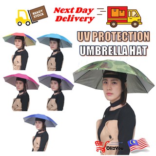 1pc Foldable Umbrella Hat Fishing Hiking Camping Beach Headwear Sun Cap  Head Hat