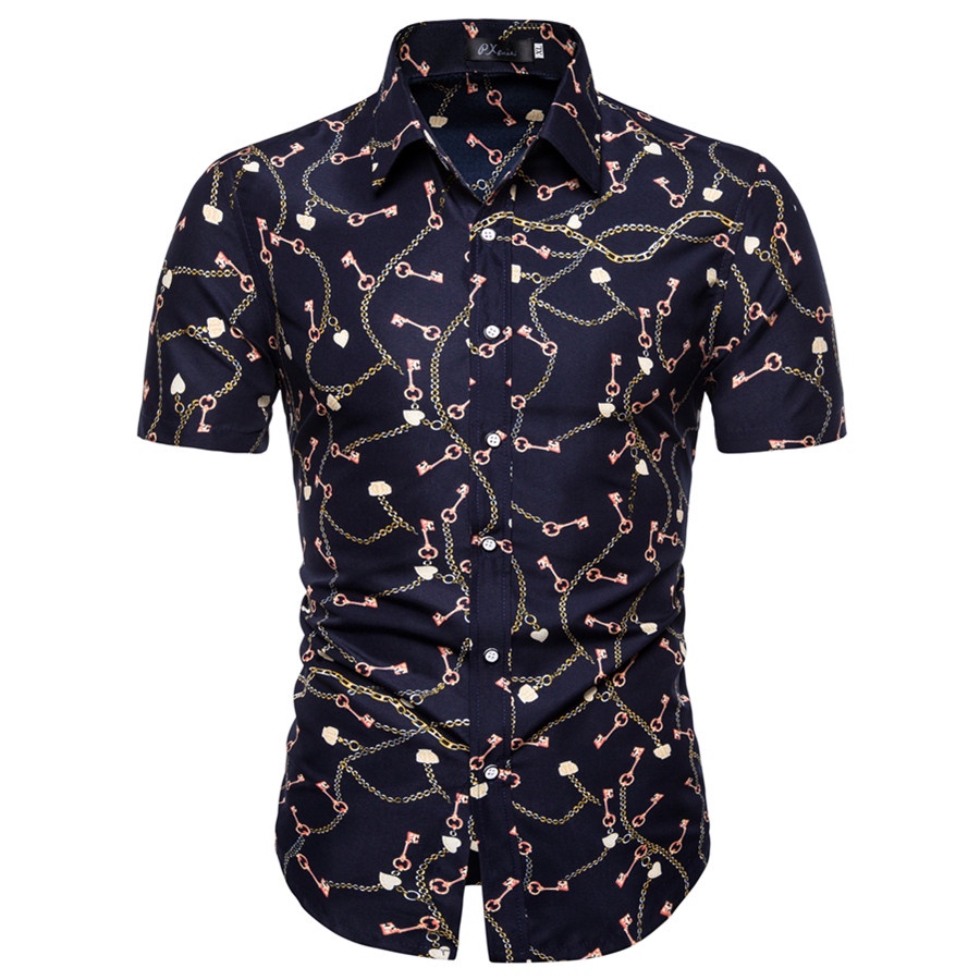 Summer Men's Short Sleeve Shirt Fashion Casual Floral Shirt | Shopee ...