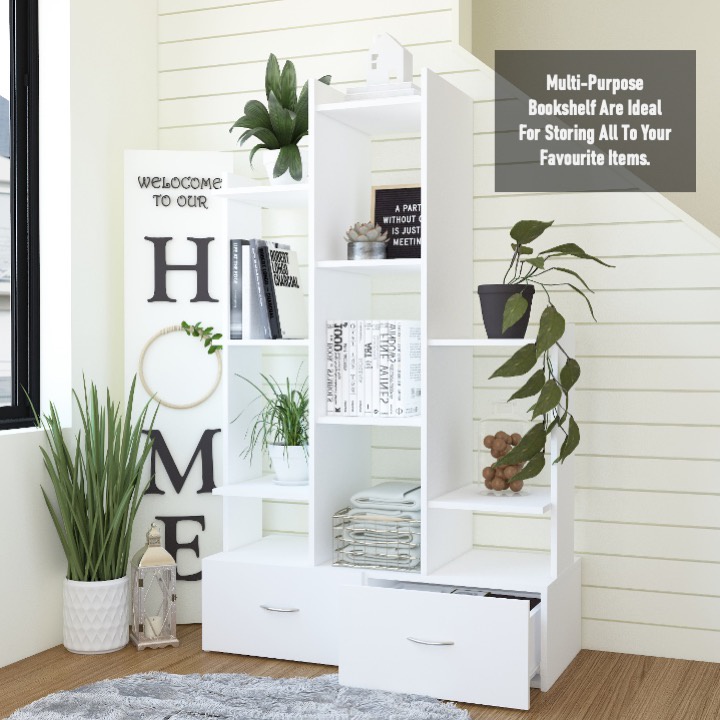 SHIRO Bookcase with 2 Drawer Bookshelf 2 Pintu Rak Buku