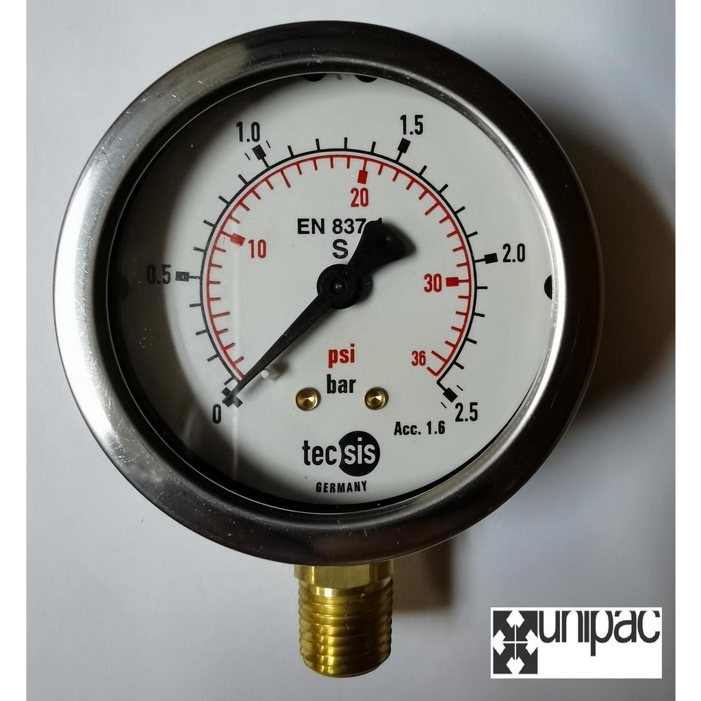 Pressure Gauge Tecsis Half Stainless Steel Pressure Gauge With Glycerine Filling (1/4" NPT