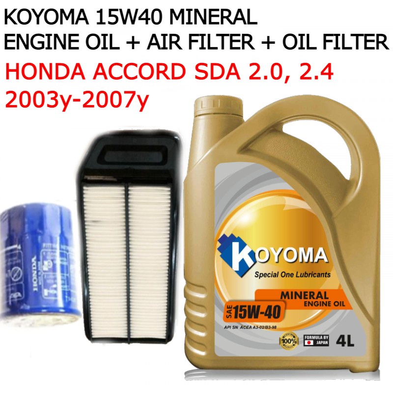 HONDA ACCORD SDA 2003y 2007y AIR FILTER + OIL FILTER + KOYOMA 15W40
