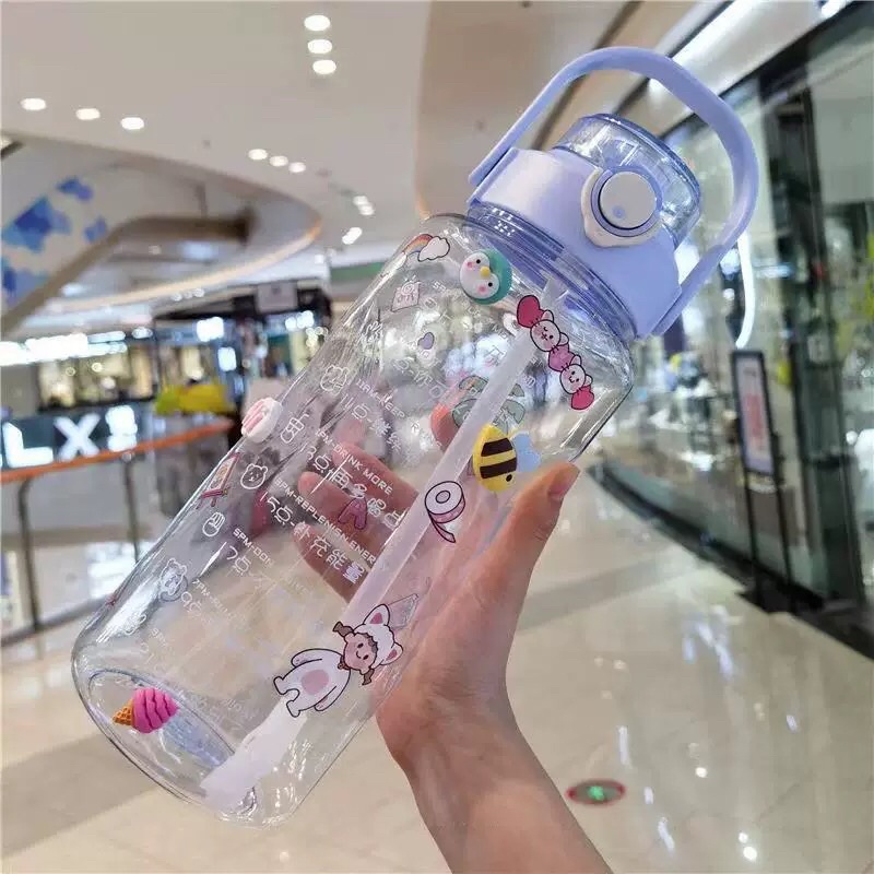Cute Panda Bear Cup 1000ml Water Bottles with Straw Transparent Cartoon  Drink Bottle Drinkware Frosted Leak
