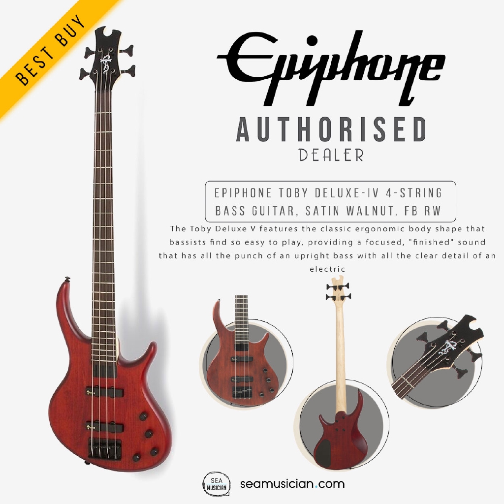 EPIPHONE TOBY DELUXE-IV 4-STRING BASS GUITAR COLOR SATIN WALNUT EBD4WLSBH1  (BODY RADIATA/FRETBOARD ROSEWOOD/SEAMUSICIAN) | Shopee Malaysia