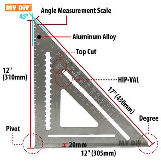 MYDIYHOMEDEPOT - 12 inch Aluminium Alloy Triangle Angle Ruler Square ...