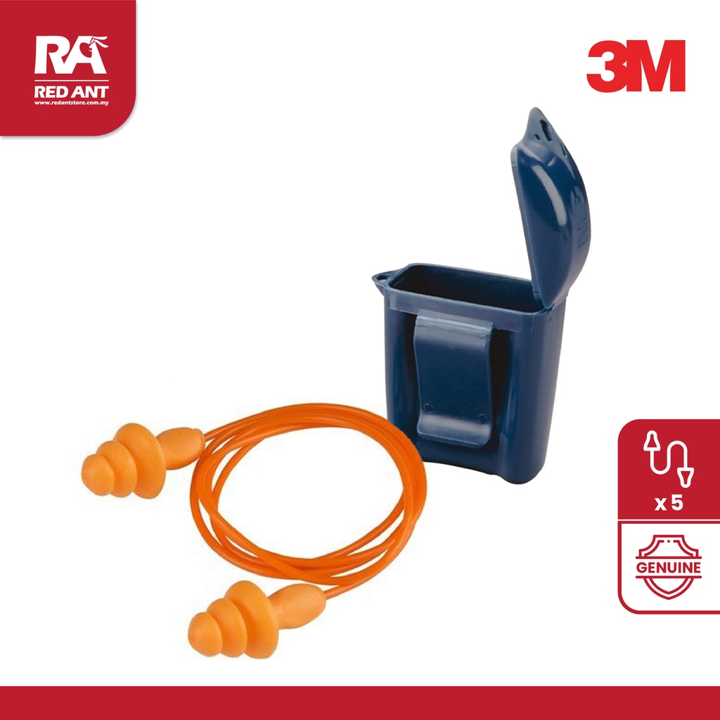 (1 PAIR) 3M 1271 CORDED REUSABLE EARPLUGS WITH BLUE CARRY CASE SNR 26dB ...