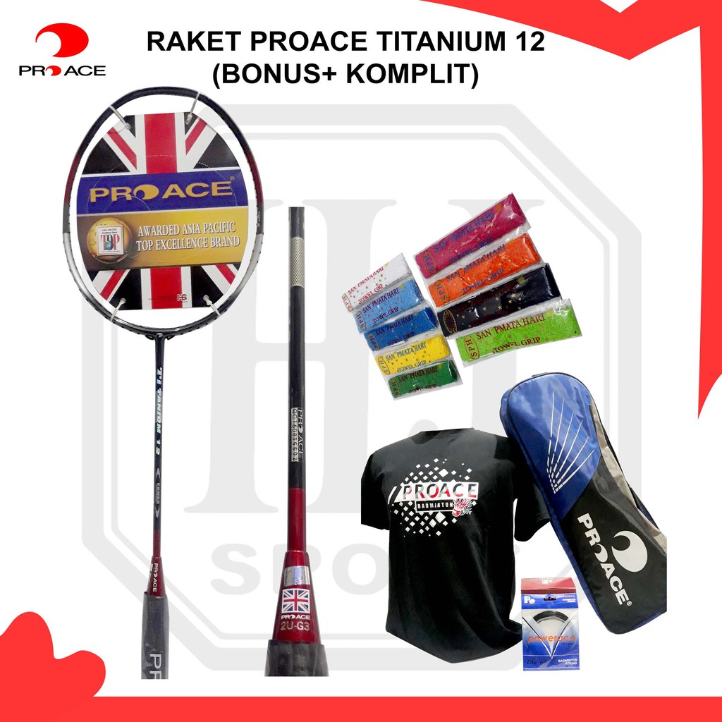 Original Pro Ace Titanium 12 Racket with Complete Badminton Bonus ...